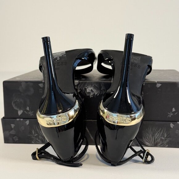 GUESS Divine Black Patent Leather Women's Open-Toe Heels - Picture 13 of 14